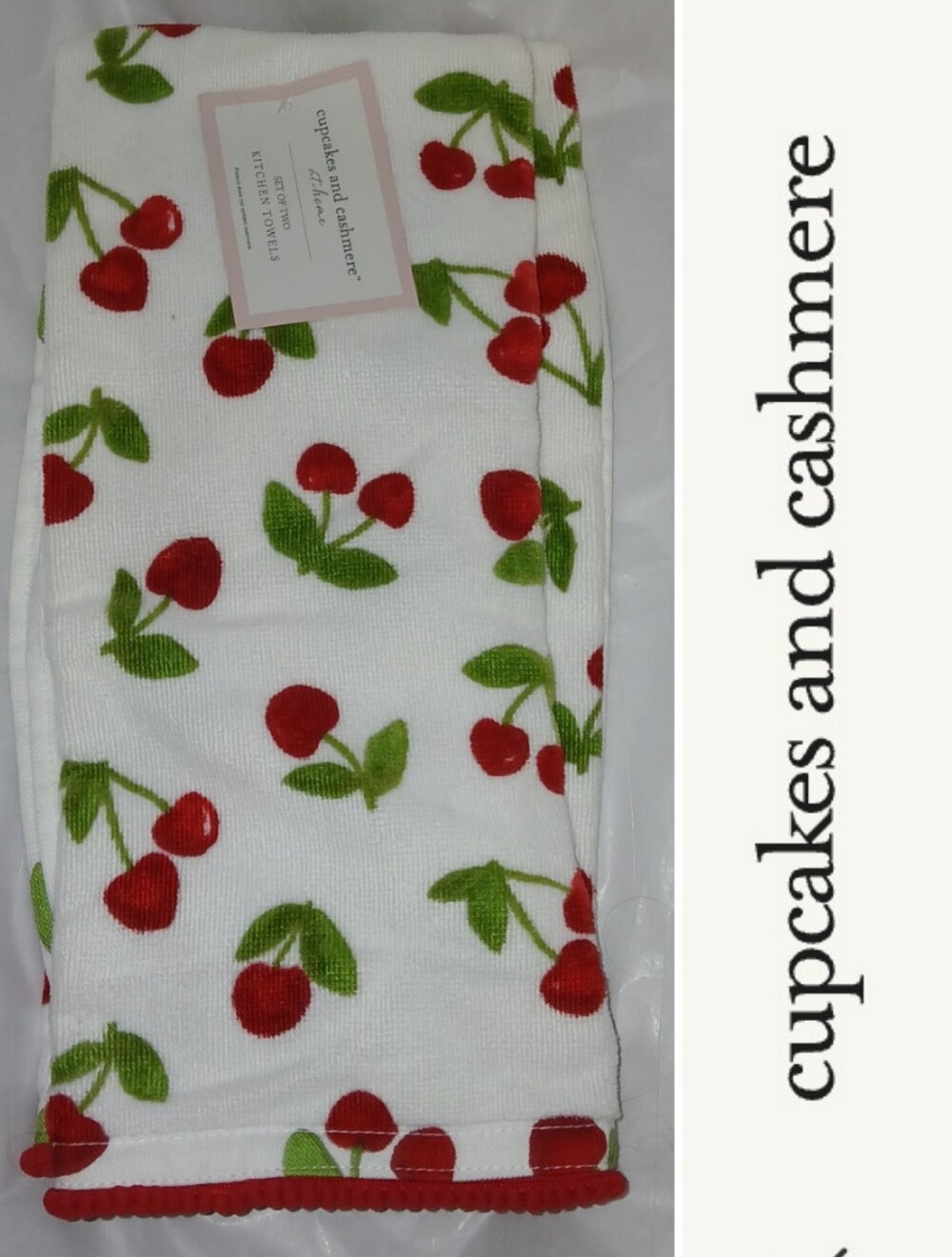 🍒2 Pack Cupcakes & Cashmere Cherry Print Kitchen Towels 100% Cotton